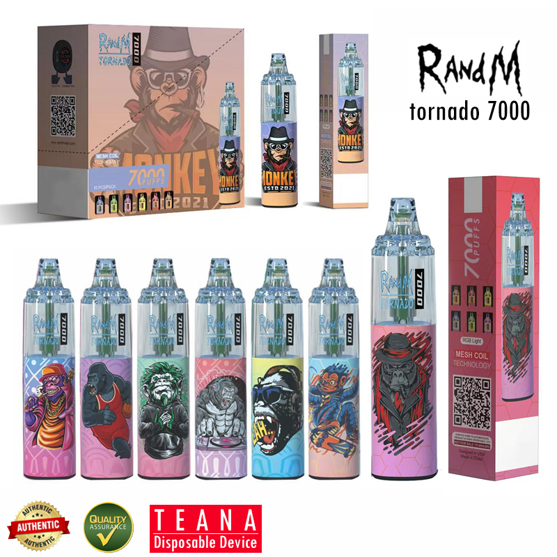 Original RandM Tornado 7000 Puffs E Cigarette Kit 2% 5% Rechargeable Battery RGB Mesh Coil Adjustable Airflow Disposable Vapes, Mixed flavrs
Original RandM Tornado 7000 Puffs E Cigarette Kit 2% 5% Rechargeable Battery RGB Mesh Coil Adjustable Airflow Disposable Vapes, Mixed flavrs