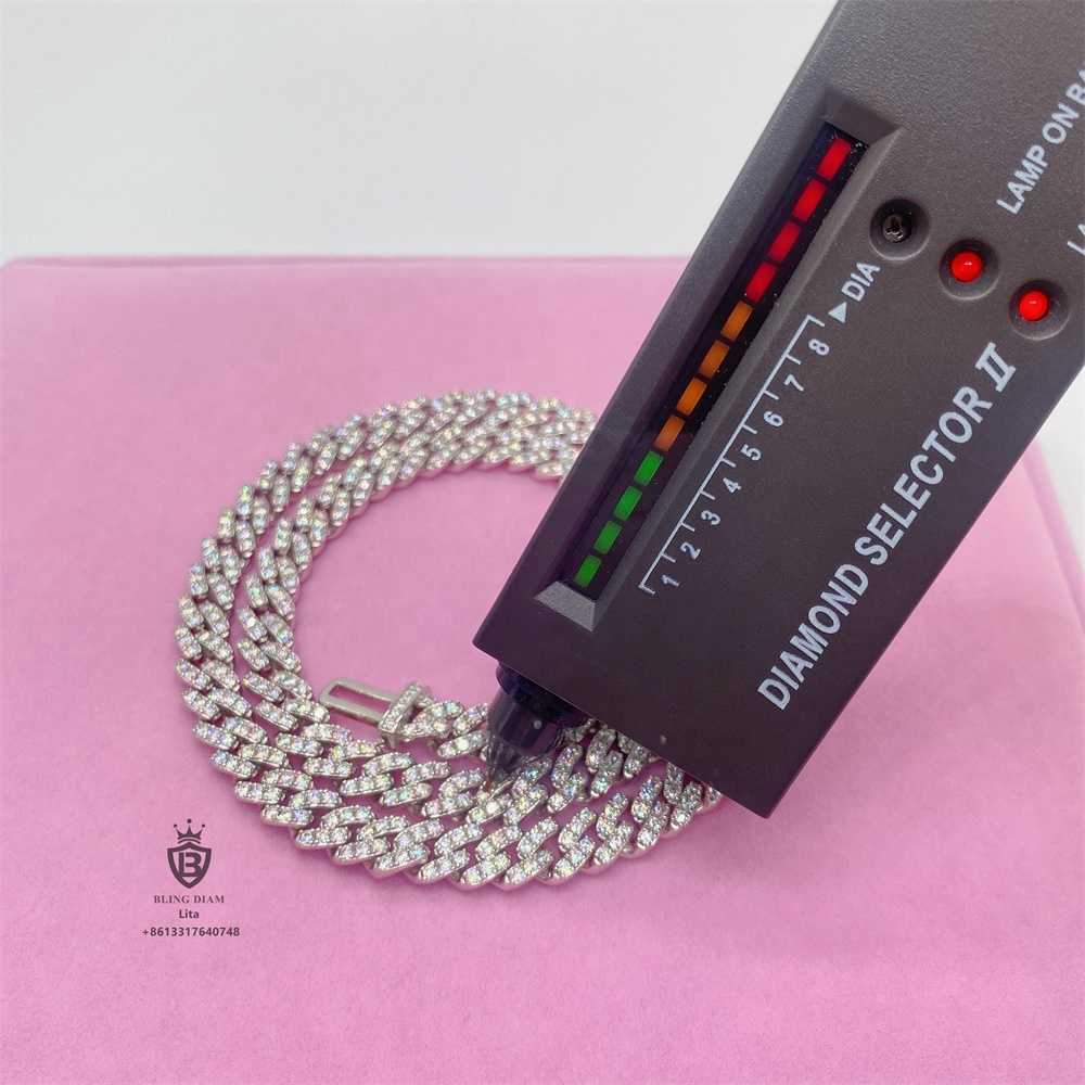 Fine Jewelry Wholesale 925 Silver White Gold Plated Women Cuban Link Necklace 8mm Iced Out Miami Cuban Link Chain