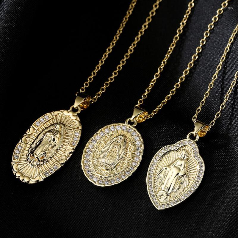 Pendant Necklaces Exquisite Unisex Religious Jewelry Copper Zircon Virgin Mary Metal Chain Believer Charm Necklace Party Holiday Gifts