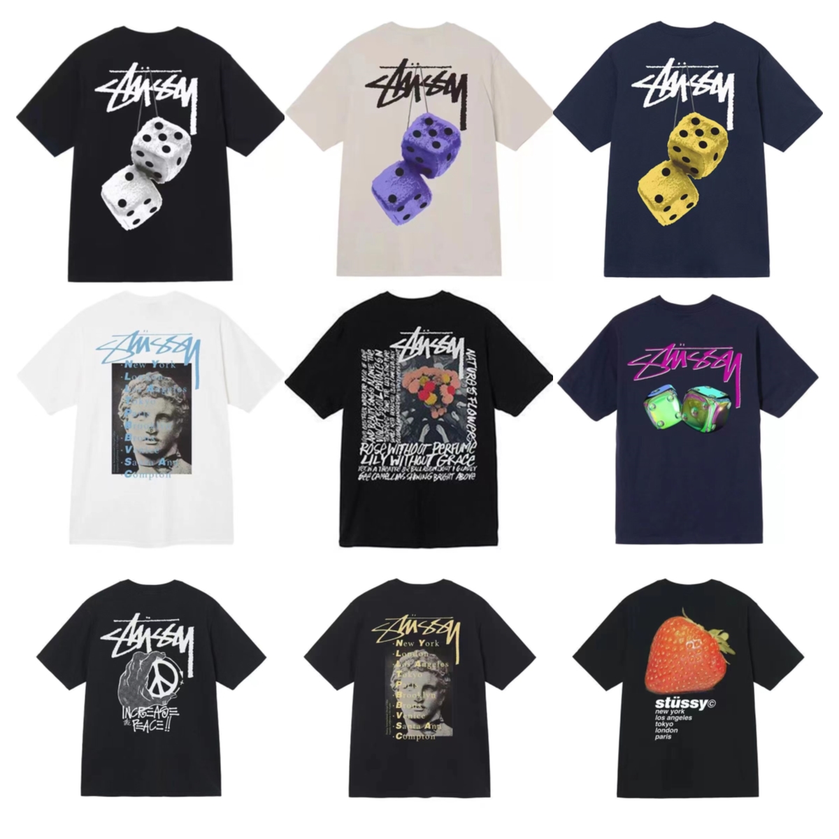 2023 New Designer fashion brand stussys short sleeved T-shirts for men and women summer dice mountain camellia strawberry, #2
2023 New Designer fashion brand stussys short sleeved T-shirts for men and women summer dice mountain camellia strawberry, #2