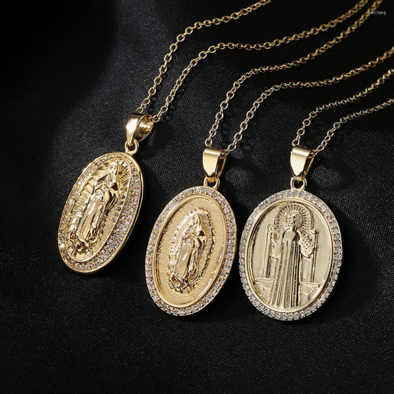 Pendant Necklaces Exquisite Unisex Religious Jewelry Copper Zircon Virgin Mary Metal Chain Believer Charm Necklace Party Holiday Gifts