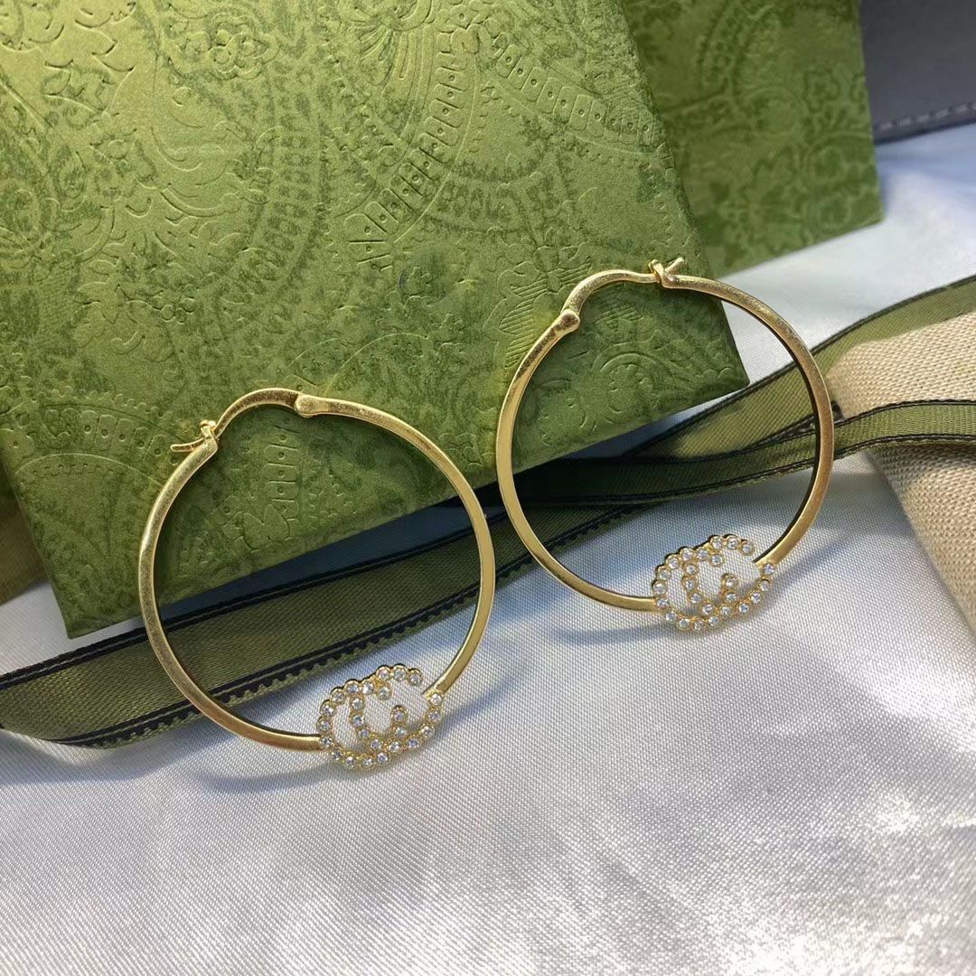 Hoop Earrings brass diamond set letter earrings designer for women fashion gorgeous luxury brand celebrity same style new earring top jewelry with box and stamp