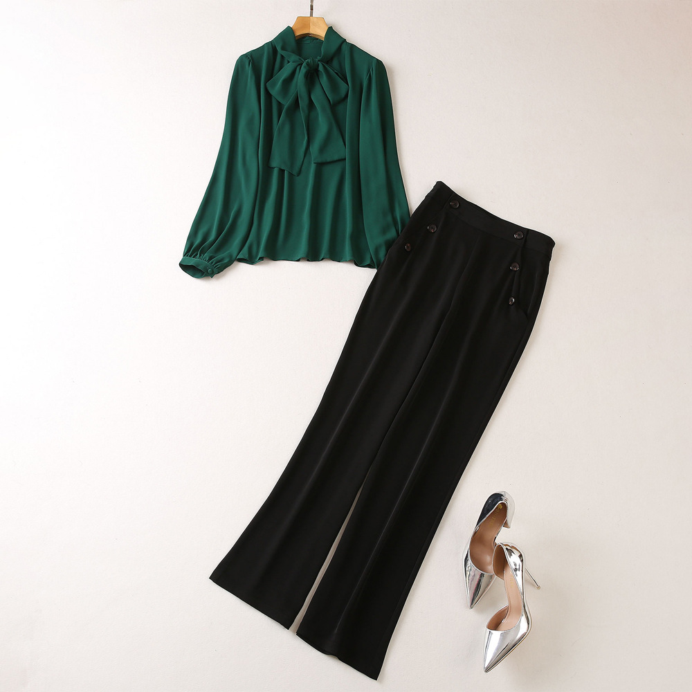 2023 Spring Green Solid Color Two Piece Pants Sets Long Sleeve Round Neck Ribbon Tie Bow Blouse & High Waist Long Pants Suits Set A3M040302-01
2023 Spring Green Solid Color Two Piece Pants Sets Long Sleeve Round Neck Ribbon Tie Bow Blouse & High Waist Long Pants Suits Set A3M040302-01