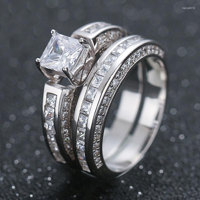 Wedding Rings Classic Big White Zircon Set For Women Engagement Promise Love Crystal Finger Ring Valentine's Day Gift Jewelry