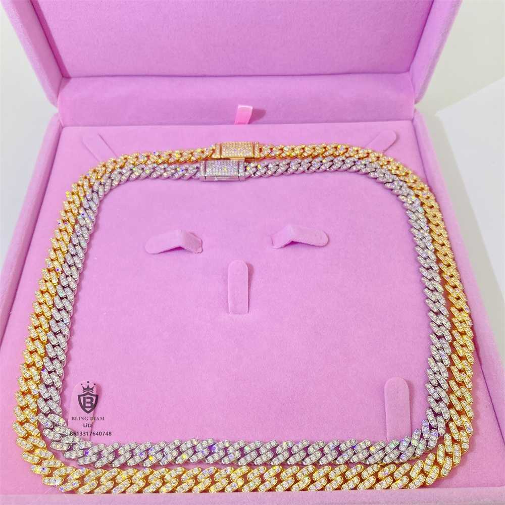 Fine Jewelry Wholesale 925 Silver White Gold Plated Women Cuban Link Necklace 8mm Iced Out Miami Cuban Link Chain