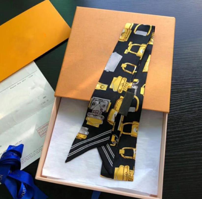 Wholesale designer scarf women's slim narrow bag handle silk scarf double-sided printed twill satin brand small silk