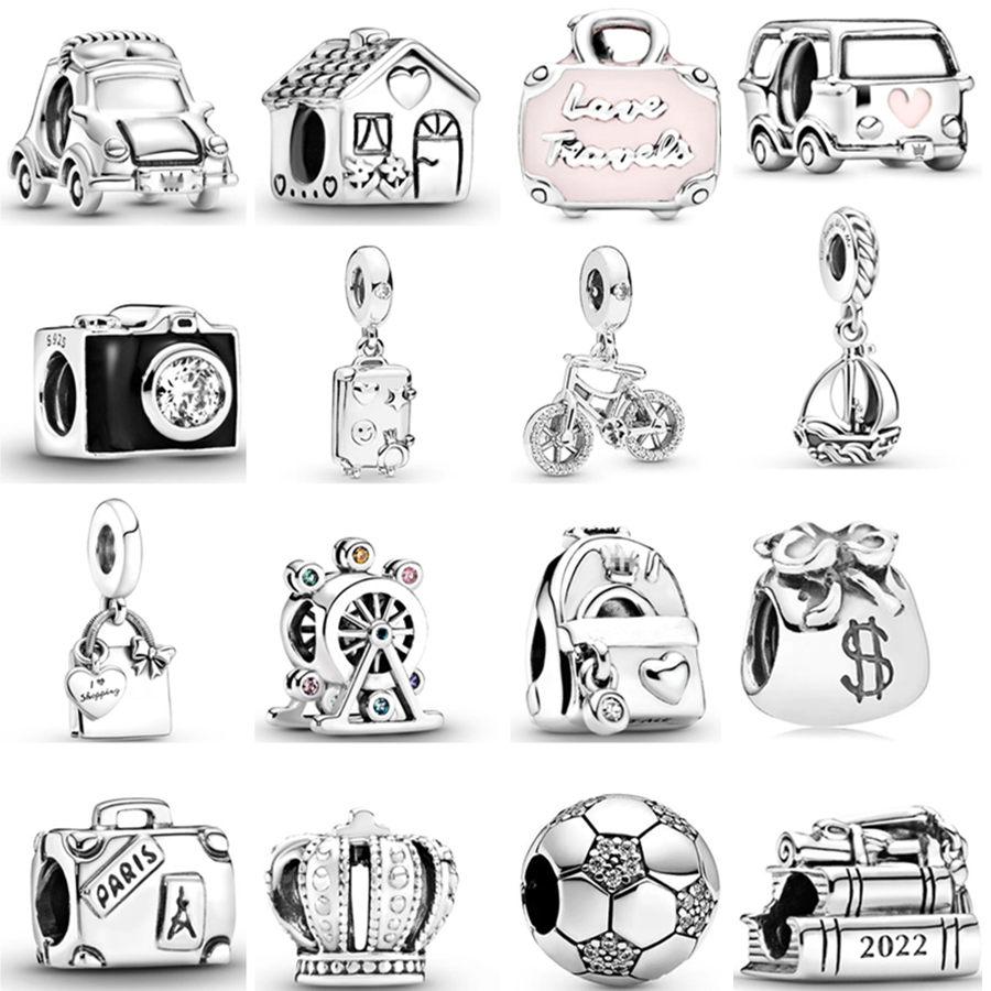 925 Sterling Silver Electric Vehicle Shopping Bag Old -Style Camera Charm Suspension Suitable For Bracelet DIY Fashion Jewelry