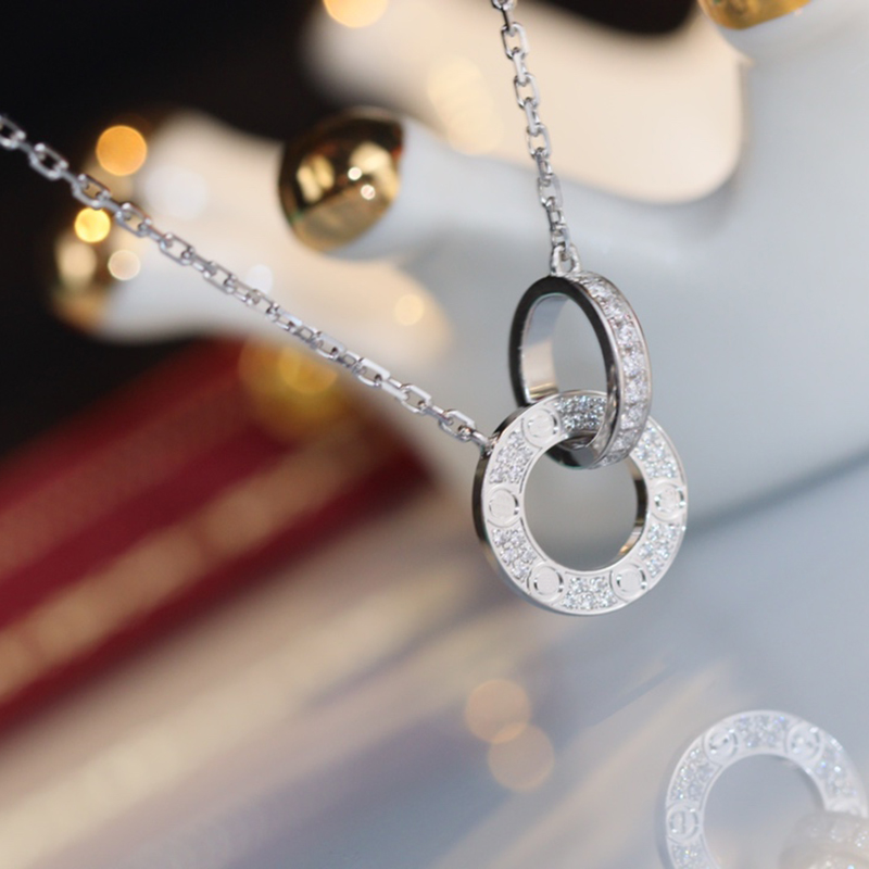 Necklace Designer Jewelry For Lover Men Women Fashion Luxury Double Ring Full Cz Two Rows Diamond Pendant Octagonal Screw Cap Love Necklace Couple Gift nice