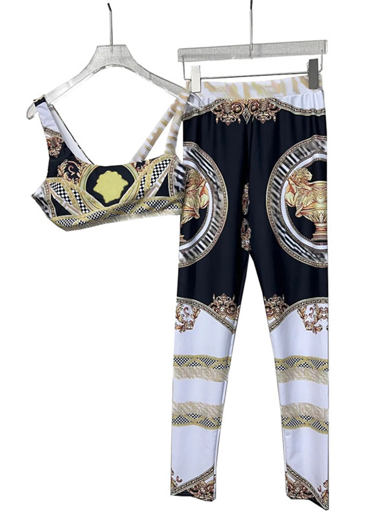 Women's Tracksuit Yoga Set Printed Tracksuit Fashion Sportswear Women Sports Leggings Set Summer Jogging Running GYM Exercise Fitness Sportswear s-xl