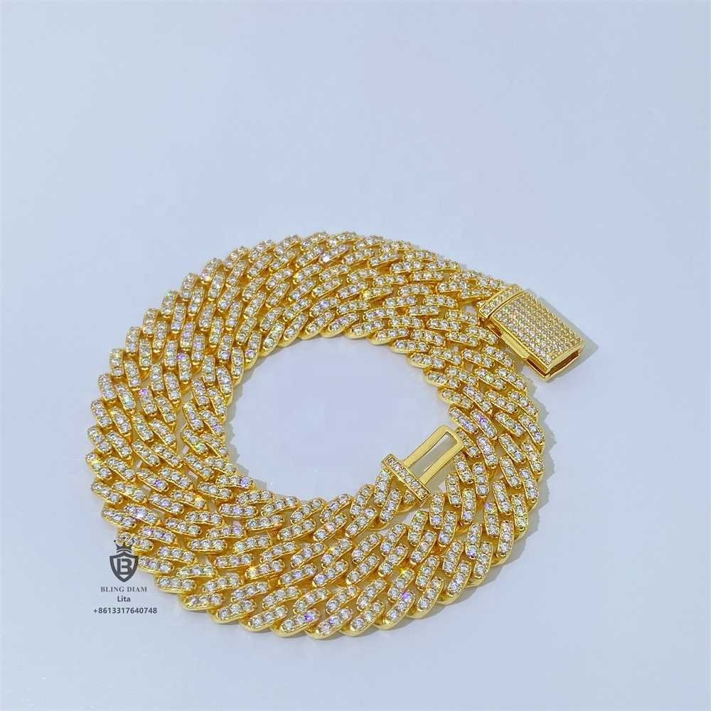 Fine Jewelry Wholesale 925 Silver White Gold Plated Women Cuban Link Necklace 8mm Iced Out Miami Cuban Link Chain