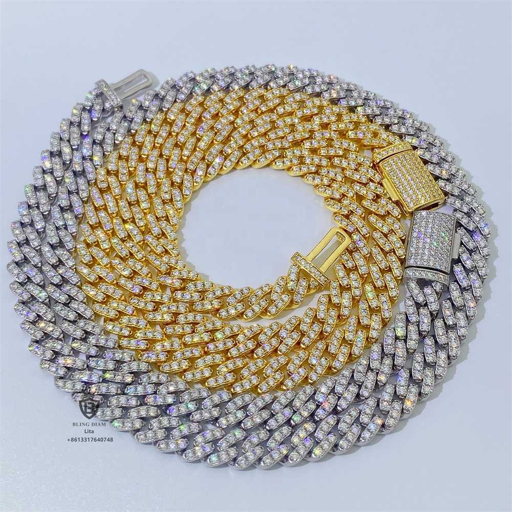 Fine Jewelry Wholesale 925 Silver White Gold Plated Women Cuban Link Necklace 8mm Iced Out Miami Cuban Link Chain