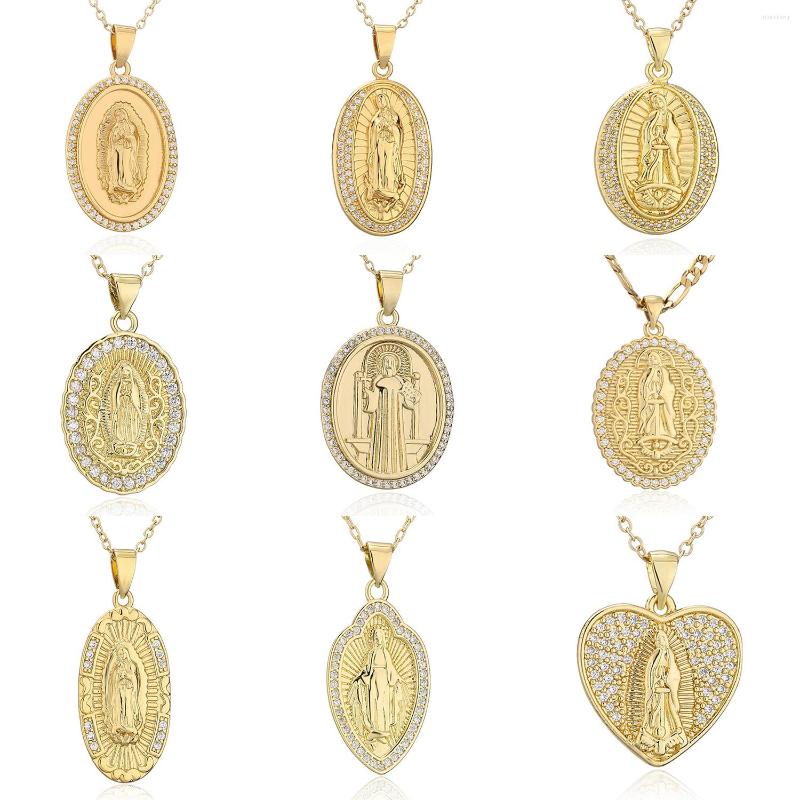 Pendant Necklaces Exquisite Unisex Religious Jewelry Copper Zircon Virgin Mary Metal Chain Believer Charm Necklace Party Holiday Gifts