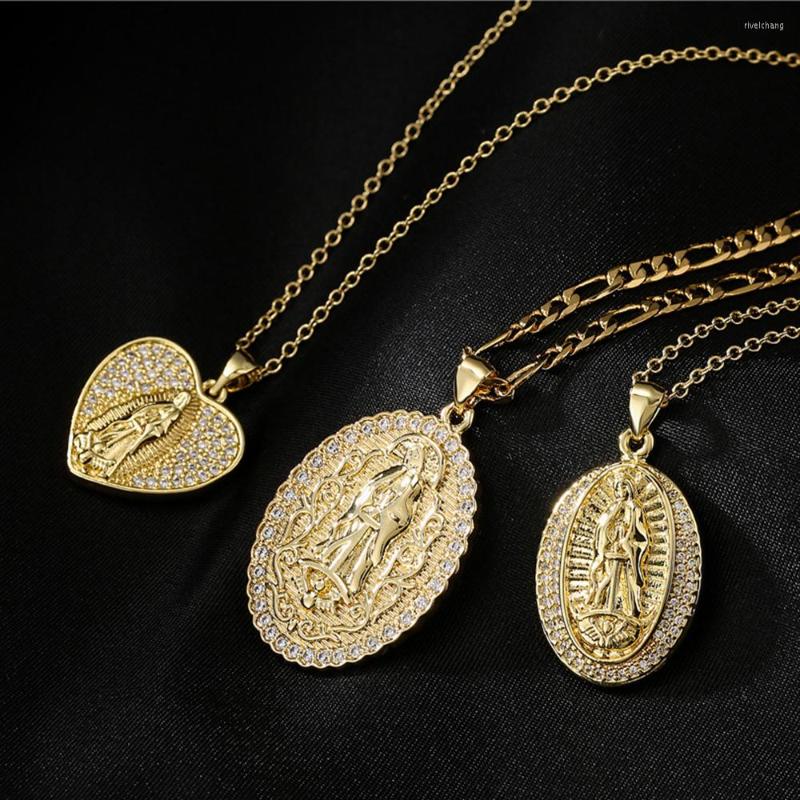 Pendant Necklaces Exquisite Unisex Religious Jewelry Copper Zircon Virgin Mary Metal Chain Believer Charm Necklace Party Holiday Gifts