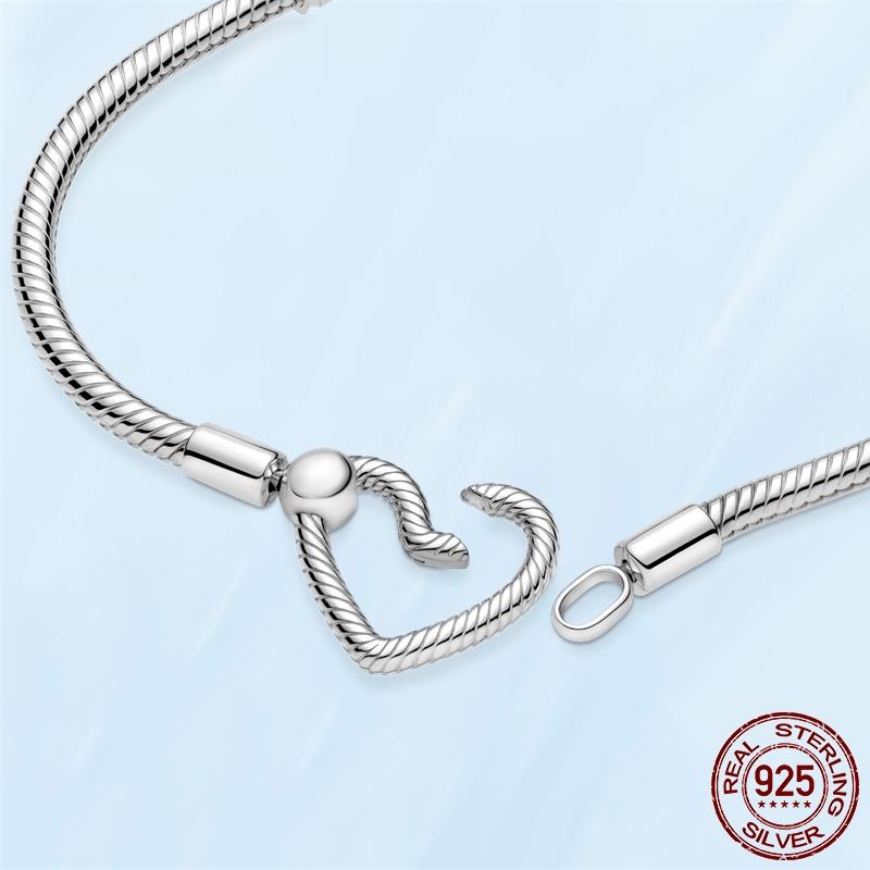 925 Silver Heart Buckle Snake Bone Chain Bracelet Suitable for The Original Love Charm Bracelet DIY Jewelry For women Gift Fine jewelry