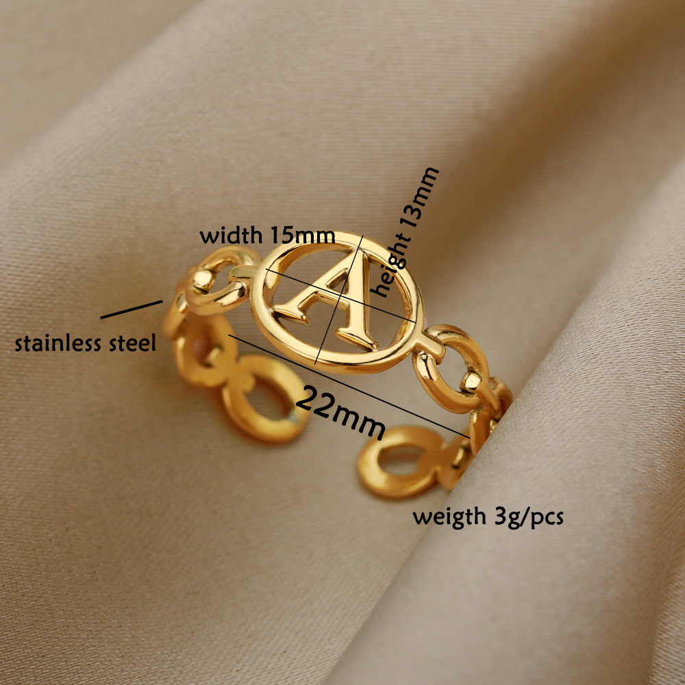Hollow Initial Letter Rings For Women Stainless Steel Gold Color Link Adjustable Ring Female Wedding Aesthetic Jewelry G