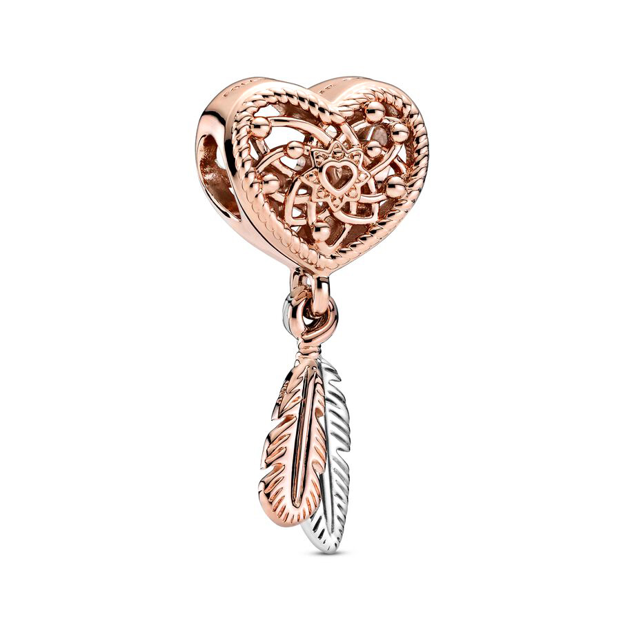 925 Sterling Silver Dangle Charm Rose Gold Spiritual Dreamcatcher Heart Beads Fit S925 Snake Bracelet Jewelry Gift
