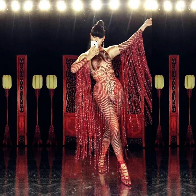 Stage Wear Glisten Crystal Red Jumpsuit Sexy Long Tassel Rhinestones Dress Women Outfit Nightclub Singer Costume Dance Clothing, Picture shown
Stage Wear Glisten Crystal Red Jumpsuit Sexy Long Tassel Rhinestones Dress Women Outfit Nightclub Singer Costume Dance Clothing, Picture shown