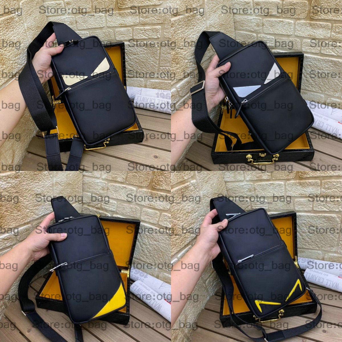 Designer Mens Cross Body Bags ROMA Outdoor Packs Chest Bag Men Luxury Shouldbag Black Canvas Backpack Yellow Eyes 2335 2336 2329 K2007 2337