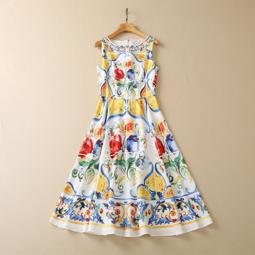 2023 Summer Yellow Paisley Print Panelled Dress Sleeveless Round Neck Buttons Midi Casual Dresses S3M020302, Multi
2023 Summer Yellow Paisley Print Panelled Dress Sleeveless Round Neck Buttons Midi Casual Dresses S3M020302, Multi