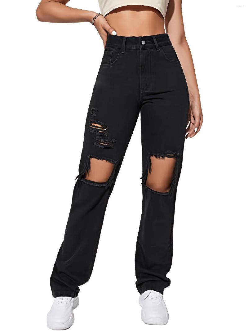 Women's Jeans High Rise Ripped Knee Stacked Waist Distressed Black Loose Straight Denim Pants & Clothing
Women's Jeans High Rise Ripped Knee Stacked Waist Distressed Black Loose Straight Denim Pants & Clothing