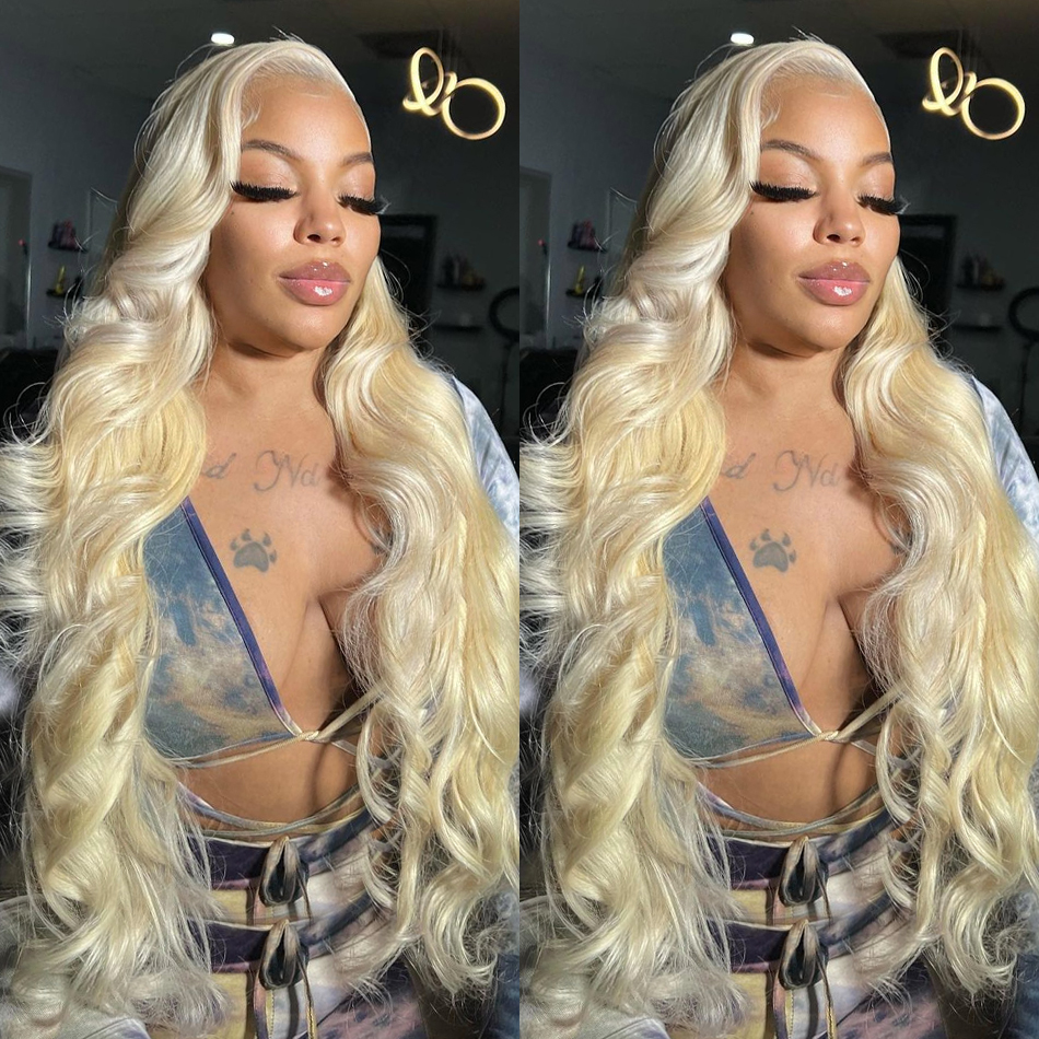 Brazilian Hair 613 Honey Blonde Color 13x4 HD Transparent Lace Frontal Wigs Body Wave 30 Inch Synthetic Lace Front Wig For Women