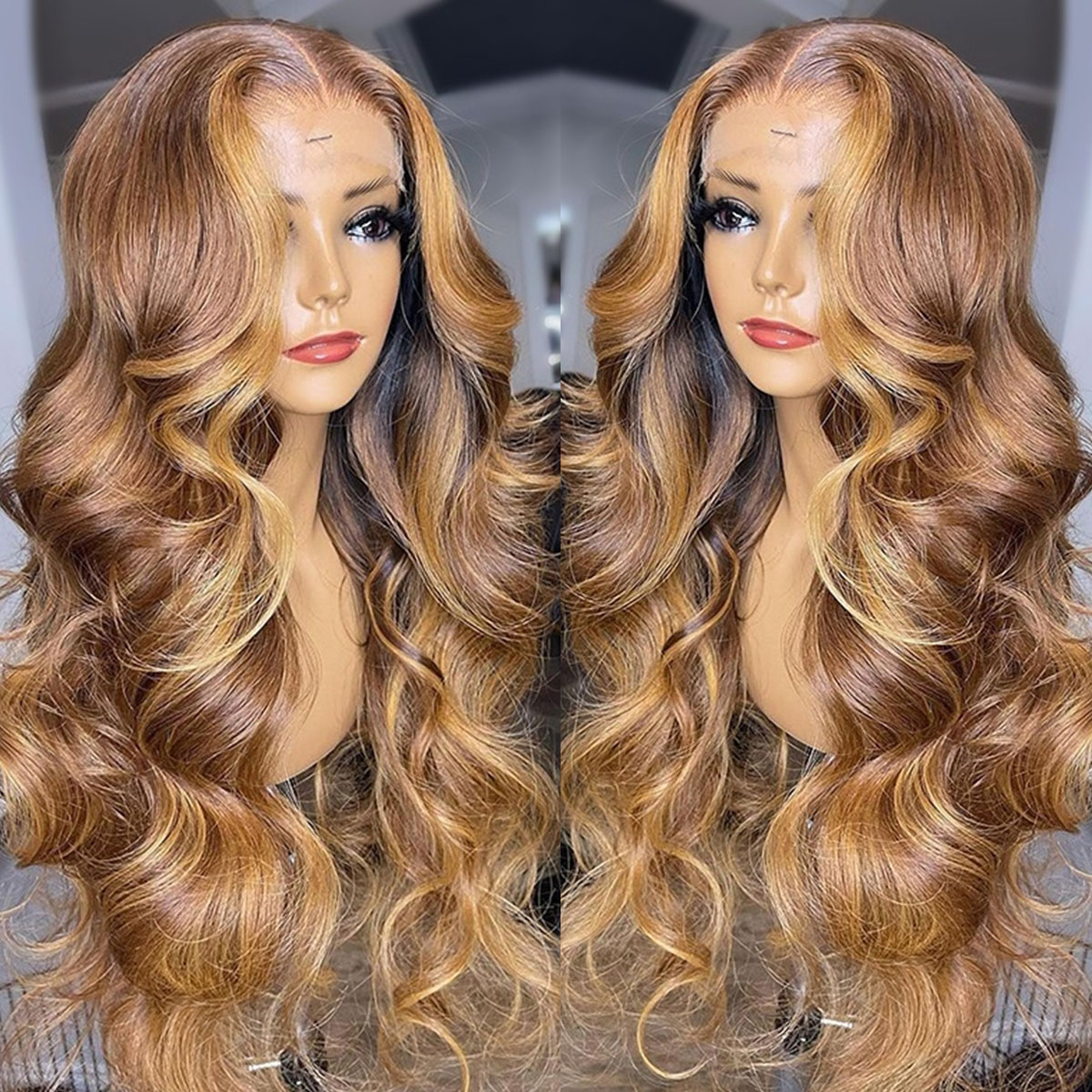 36Inch Ombre Pink Color Body Wave Wig Human Hair Pre Plucked 13X4 Synthetic Lace Front Wigs For Black Women