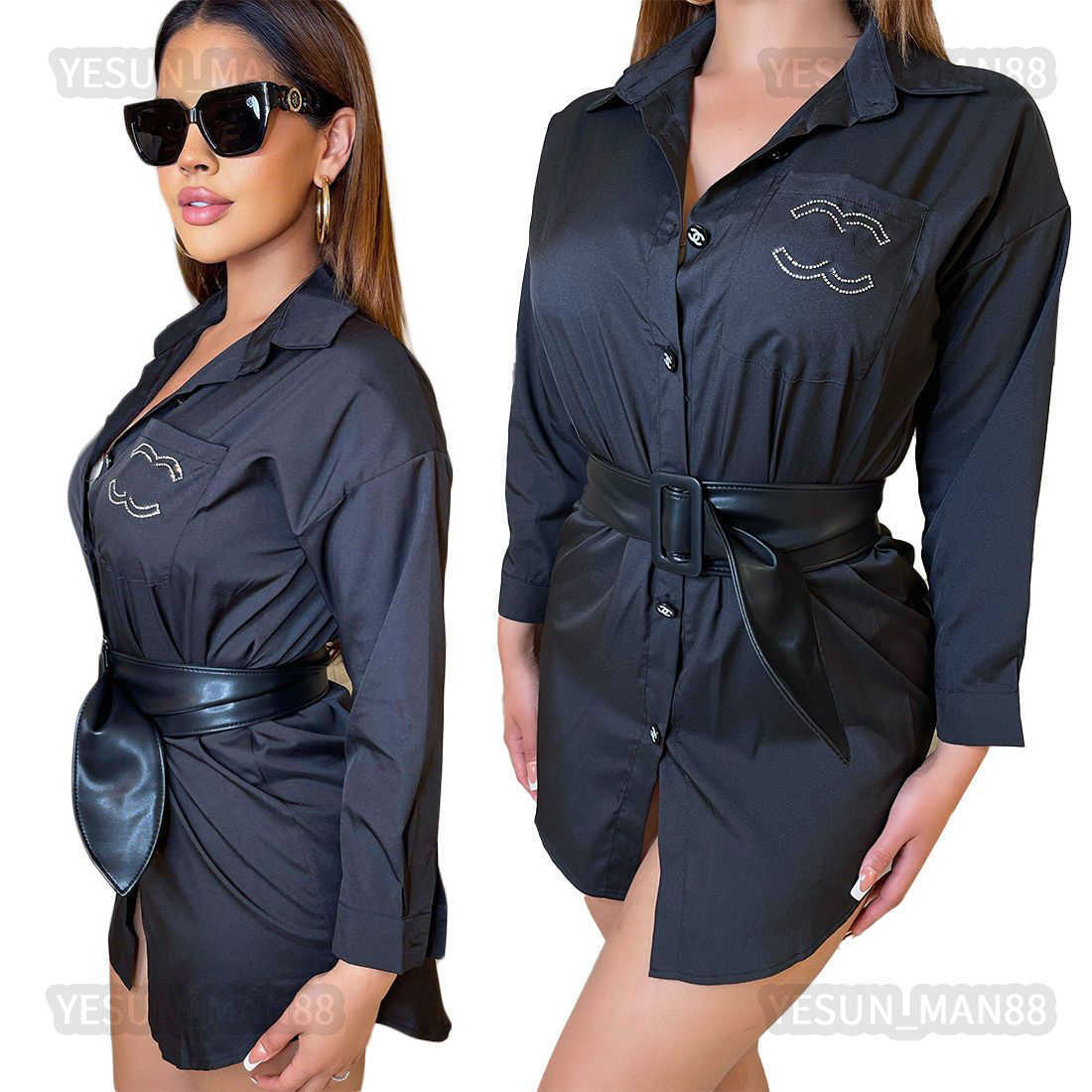 Woman Designer Luxury channel Classic Womens Dress Female Black Simple Fashion Small Hot Diamond Single Breasted Shirt Skirt
Woman Designer Luxury channel Classic Womens Dress Female Black Simple Fashion Small Hot Diamond Single Breasted Shirt Skirt
