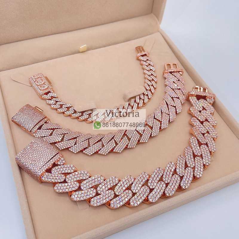 Hip Hop 13mm 20mm 23mm Miami Cuban Link Men Iced Out Rose Gold Moissanite Cuban Bracelet
