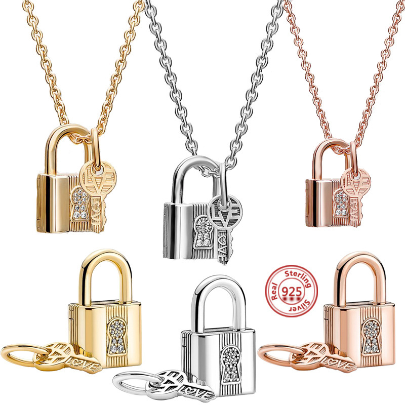 S925 Snake 925 Sterling Silver Lock Key Suspension Charm Conforms To The Bracelet DIY Fashion Jewelry