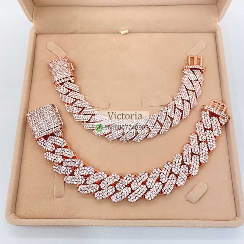 Hip Hop 13mm 20mm 23mm Miami Cuban Link Men Iced Out Rose Gold Moissanite Cuban Bracelet