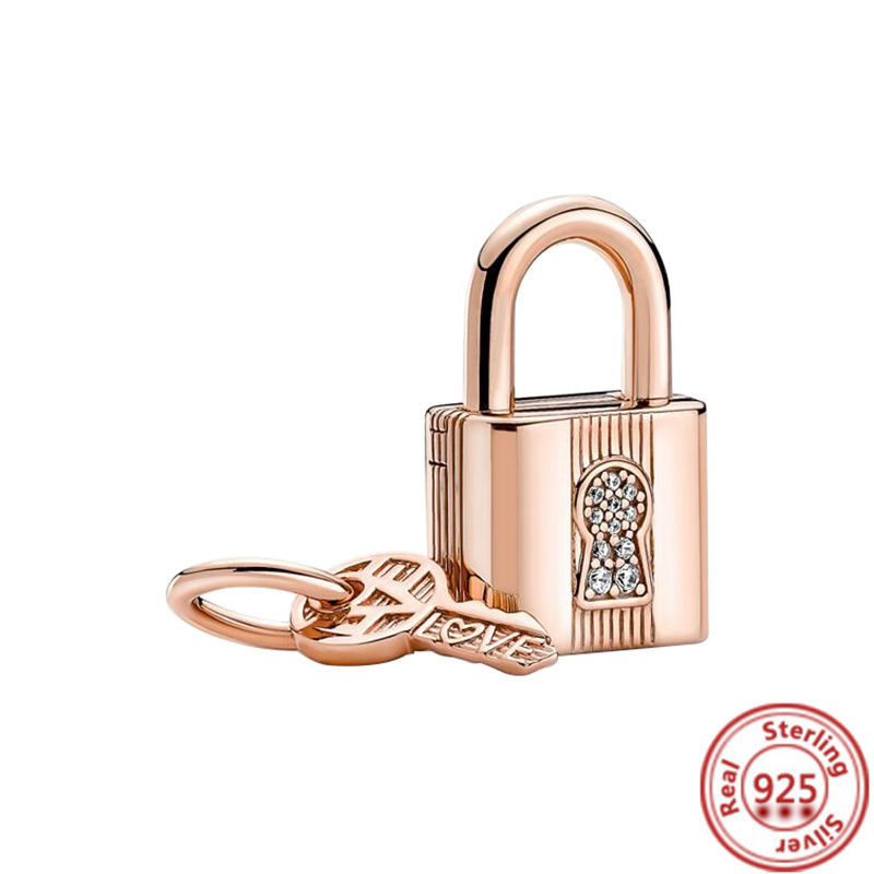 Original S925 Sterling Silver Lock Key Suspension Charm Conforms To The Bracelet DIY Fashion Jewelry