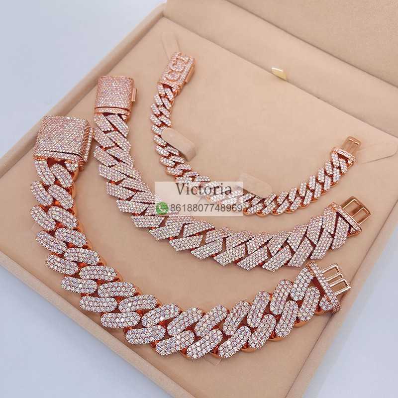 Hip Hop 13mm 20mm 23mm Miami Cuban Link Men Iced Out Rose Gold Moissanite Cuban Bracelet