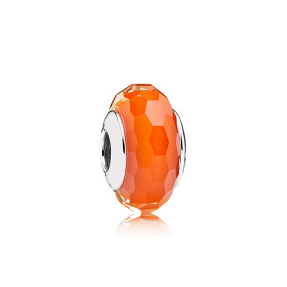 S925 Snake 925 Sterling Silver Orange Glass Bead Charm Is Suitable For Bracelet DIY Fashion Jewelry