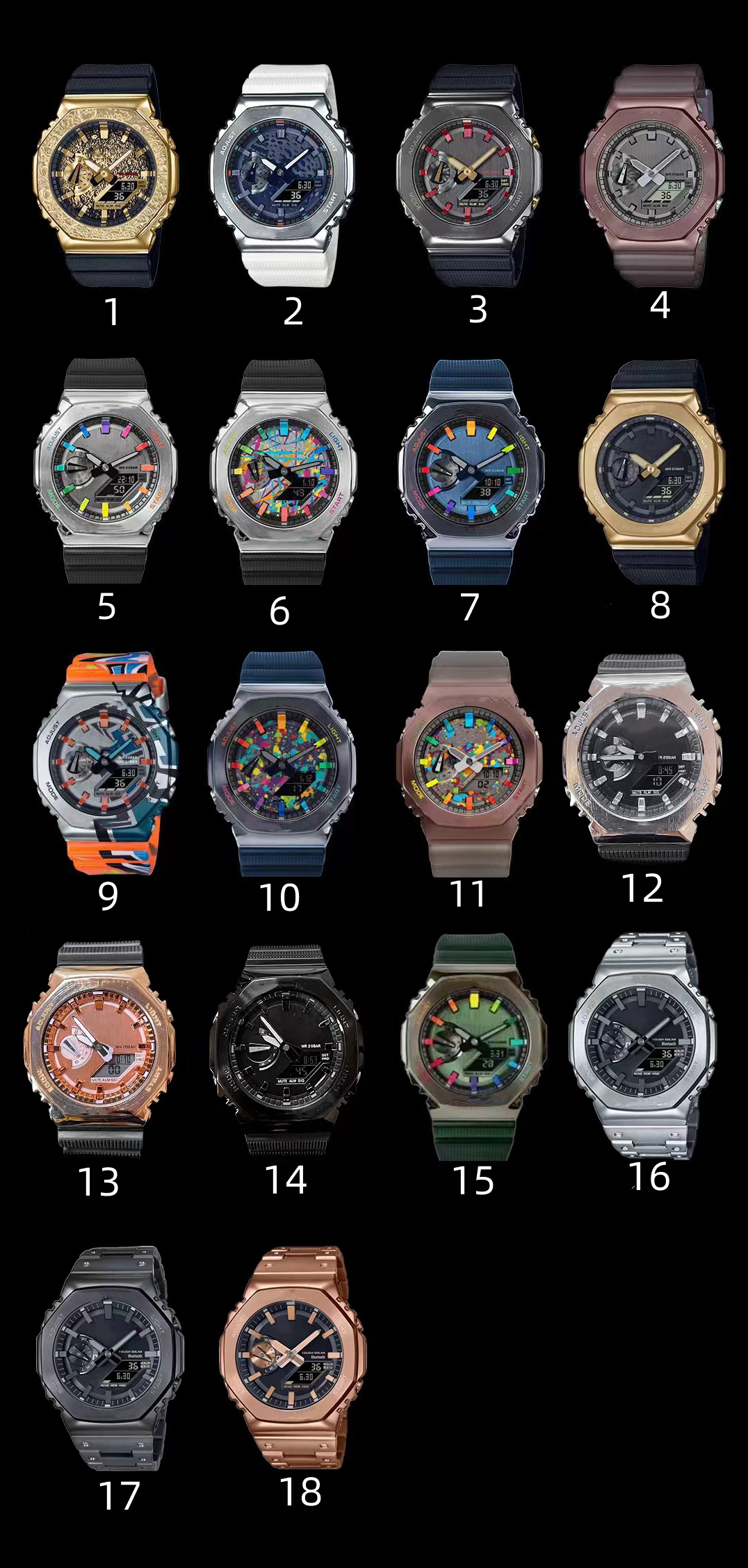 Sports Digital Unisex 2100 Watch Original shock watch World Time Full Function LED Auto Hand Lift Light GM Oak Series
Sports Digital Unisex 2100 Watch Original shock watch World Time Full Function LED Auto Hand Lift Light GM Oak Series