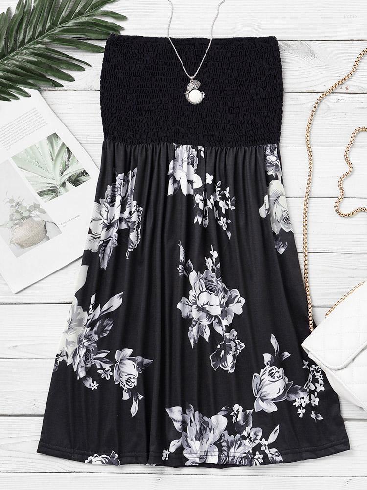 Casual Dresses Summer For Women Floral Smocked Waist Strapless Ruffled Mini Dress Beach Cover Ups Boho Bandeau Sundress 2023