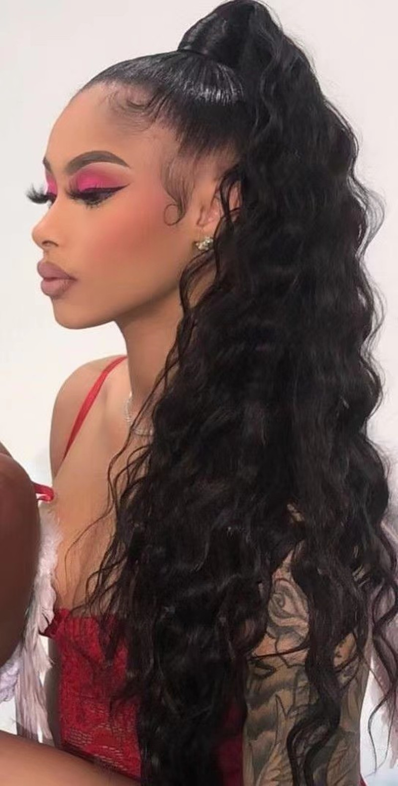 Human hair drawstring ponytail for black women wraps 8A Brazilian loose wavy 140g clip jet black color fast shipping long high pony tail wet and wavy