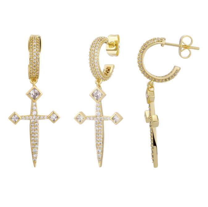 1 pair Hip Hop Dangle AAA CZ Stone Paved Bling Ice Out Sword Cross Drop Earrings for Men Women Unisex Rapper Jewelry
1 pair Hip Hop Dangle AAA CZ Stone Paved Bling Ice Out Sword Cross Drop Earrings for Men Women Unisex Rapper Jewelry