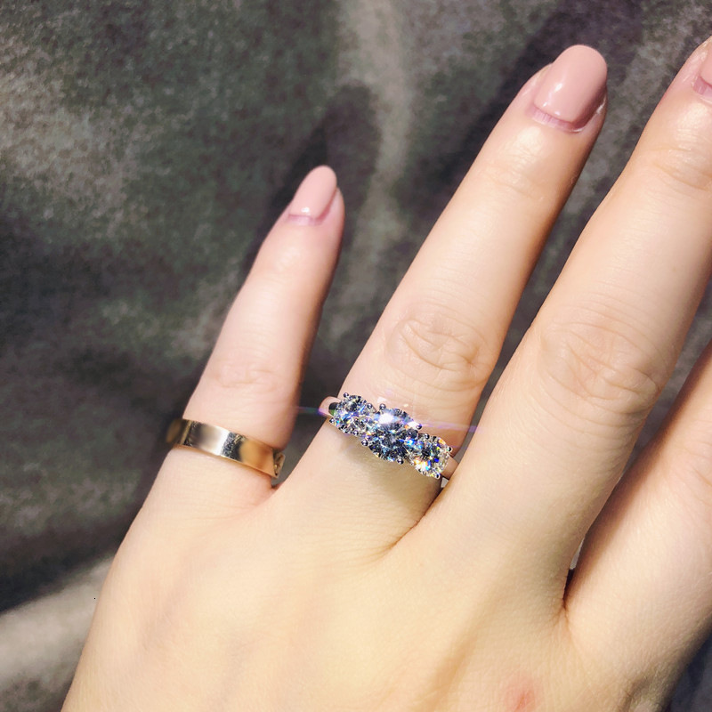 Wedding Rings Three stone Lab Diamond Ring 925 sterling silver Engagement band for Women Bridal Fine Jewelry Party Gift 230303