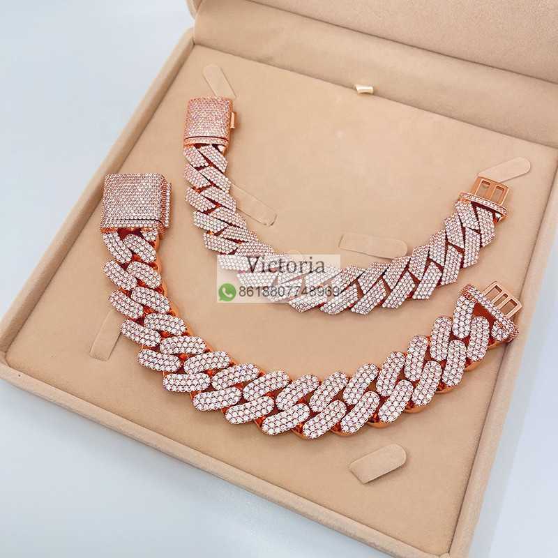 Hip Hop 13mm 20mm 23mm Miami Cuban Link Men Iced Out Rose Gold Moissanite Cuban Bracelet