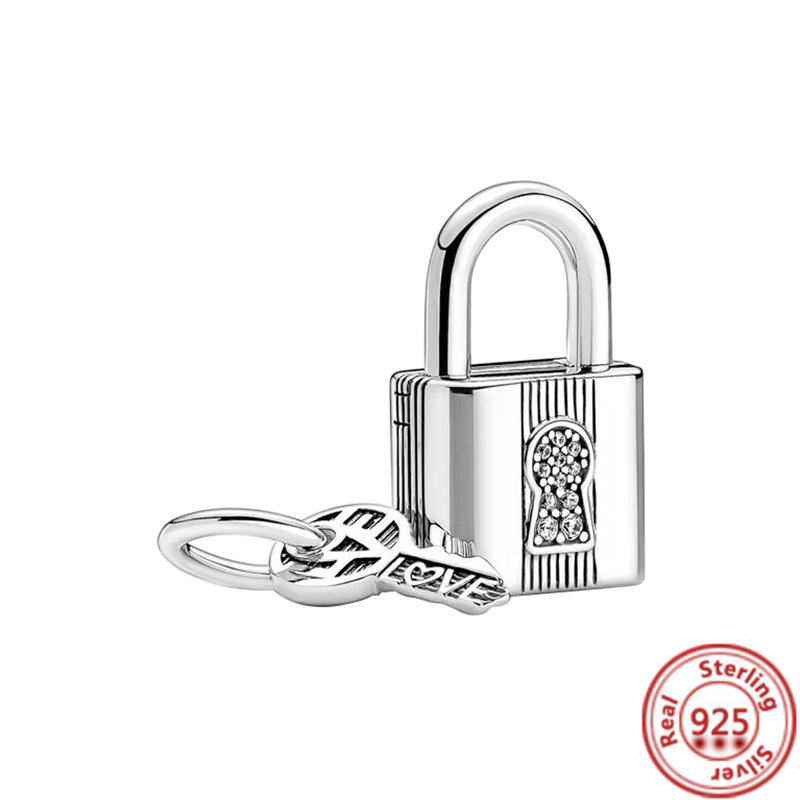 Original S925 Sterling Silver Lock Key Suspension Charm Conforms To The Bracelet DIY Fashion Jewelry