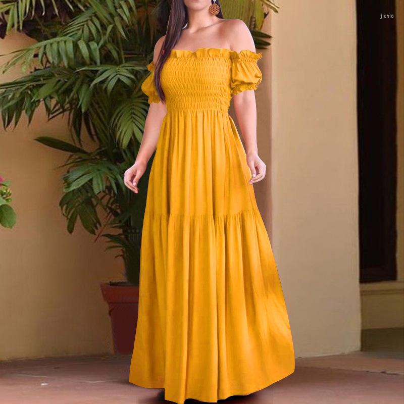 Casual Dresses Women Dress Spring Summer Banquet Loose High Waist Ruffled Stitching Long Temperament Tube Solid Color Big Pendulum