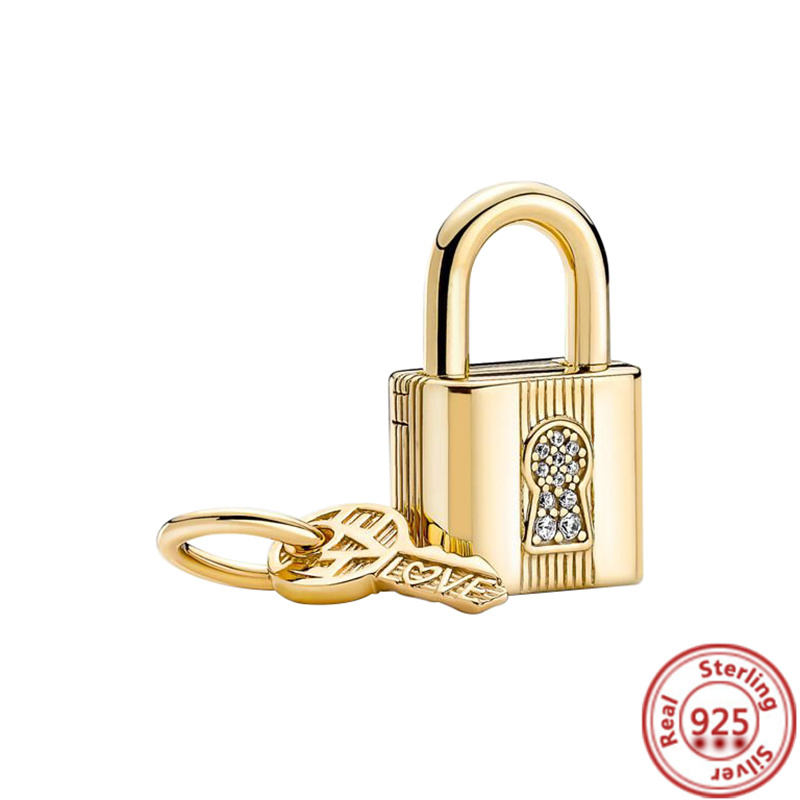 Original S925 Sterling Silver Lock Key Suspension Charm Conforms To The Bracelet DIY Fashion Jewelry