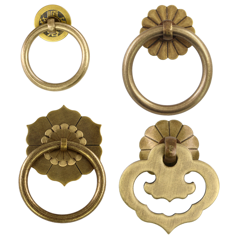 Antique Drawer Door Handles Furniture Wardrobe handle Cabinet Shoe Knob Round Cone Pull Ring Flower Hardware