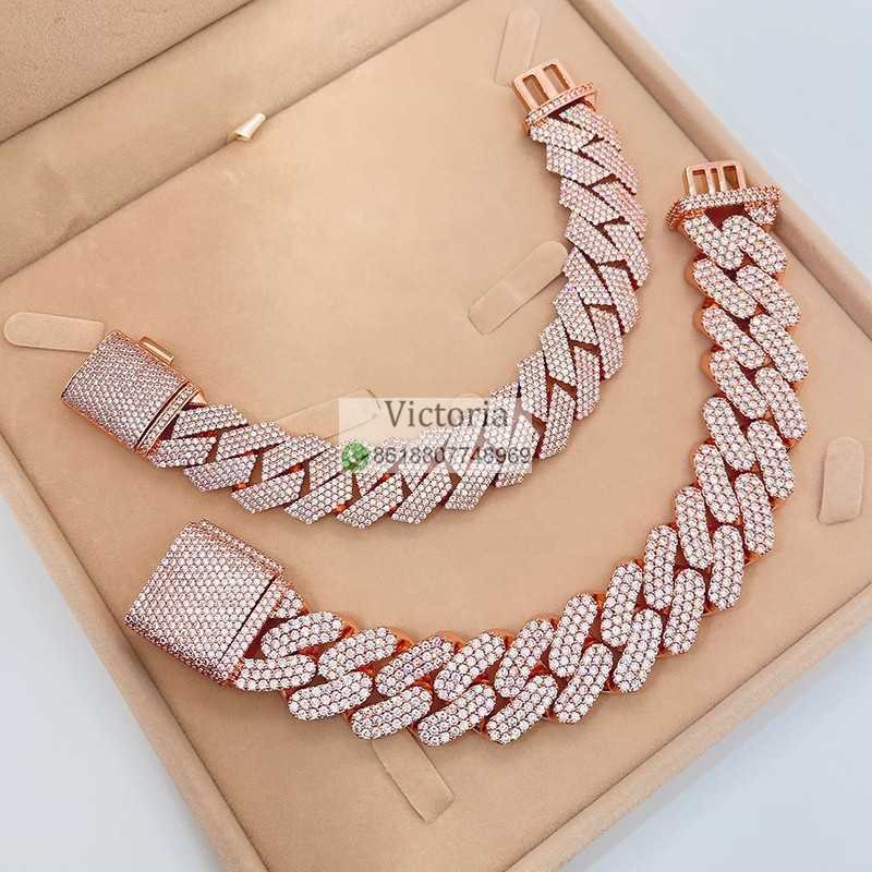 Hip Hop 13mm 20mm 23mm Miami Cuban Link Men Iced Out Rose Gold Moissanite Cuban Bracelet