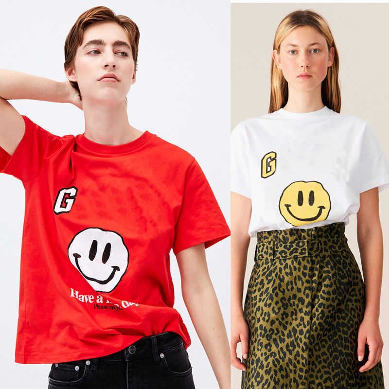 2023ss Ganni Women Designer T shirt Fashion Tops Letters Smiling Face Printing Loose Round Neck Casual Short-sleeved Women, White4
2023ss Ganni Women Designer T shirt Fashion Tops Letters Smiling Face Printing Loose Round Neck Casual Short-sleeved Women, White4