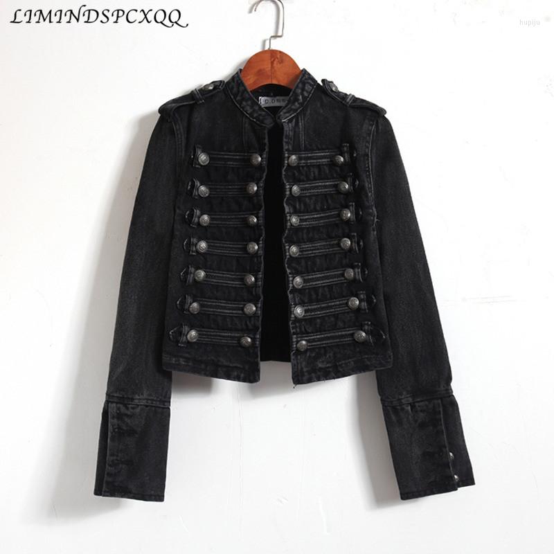 Women' Jackets Retro Military Style Handsome Stand Collar Black Denim Female Double-breasted Wild Slim Short Outerwear, Black gray
Women' Jackets Retro Military Style Handsome Stand Collar Black Denim Female Double-breasted Wild Slim Short Outerwear, Black gray