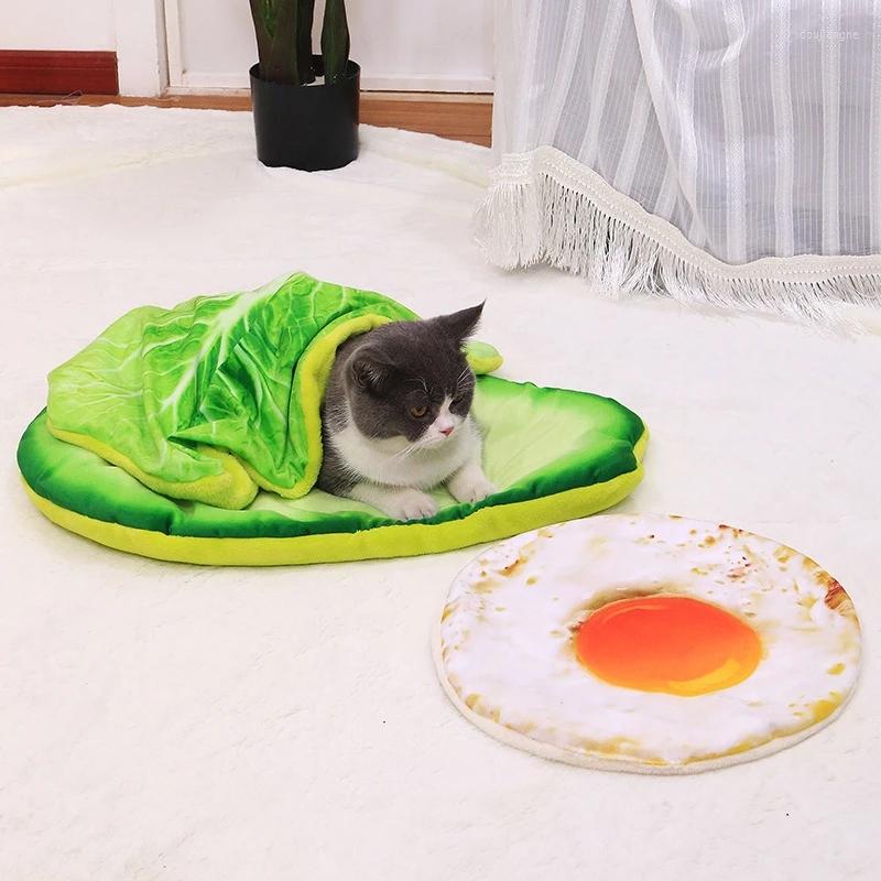 Cat Beds Funny Pet Bed For Dog Pets Mat Dogs Blanket Kennel Teddy Four Seasons Durable Soft Toast Bread Poached Eggs Pizza Mats