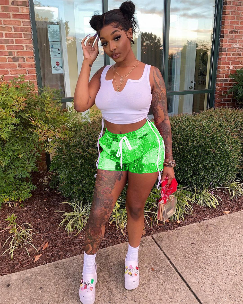 2023 Designer Summer Tracksuits Two Piece Set Women Outfits Sporty Sportswear Sleeveless Tank Top and Print Shorts Casual Sportswear Bulk Wholesale 93