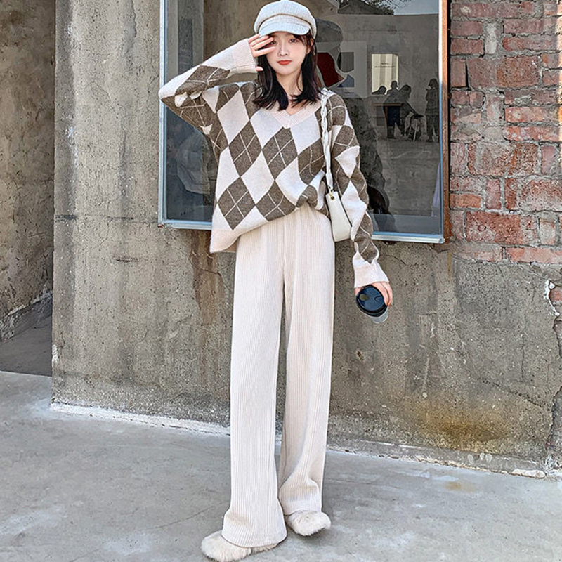 Women's Pants Capris BIYABY High Waisted Corduroy Wide Leg Pants Women Street Style Ribbed Straight Trousers Woman Casual Plus Size Loose Long Pa