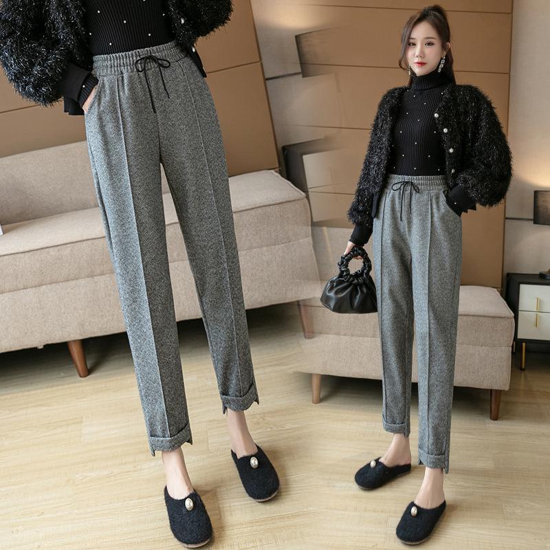 Women's Pants Capris CHRLEISURE Winter Velvet Warm Pants Women Thick Casual Wool Harem Pant High Waist Trousers Retro Keep Warm Thick Pants 23030